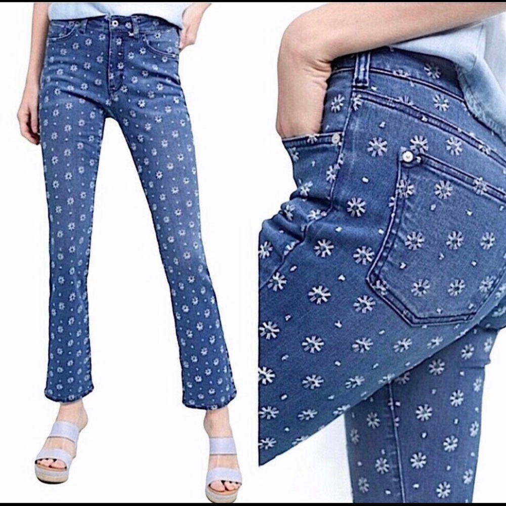 Pilcro and the Letterpress Flower Embroidered  High-Rise Crop Jeans Size 25